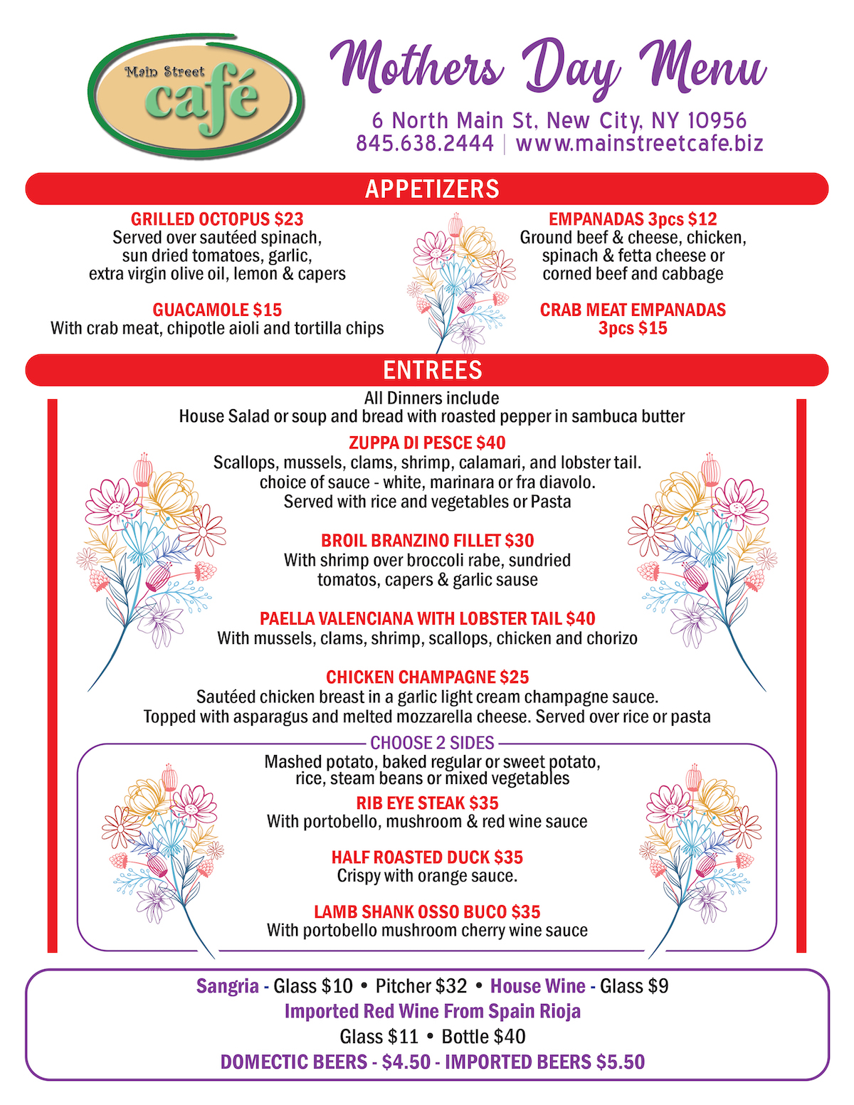 Mother's Day Menu